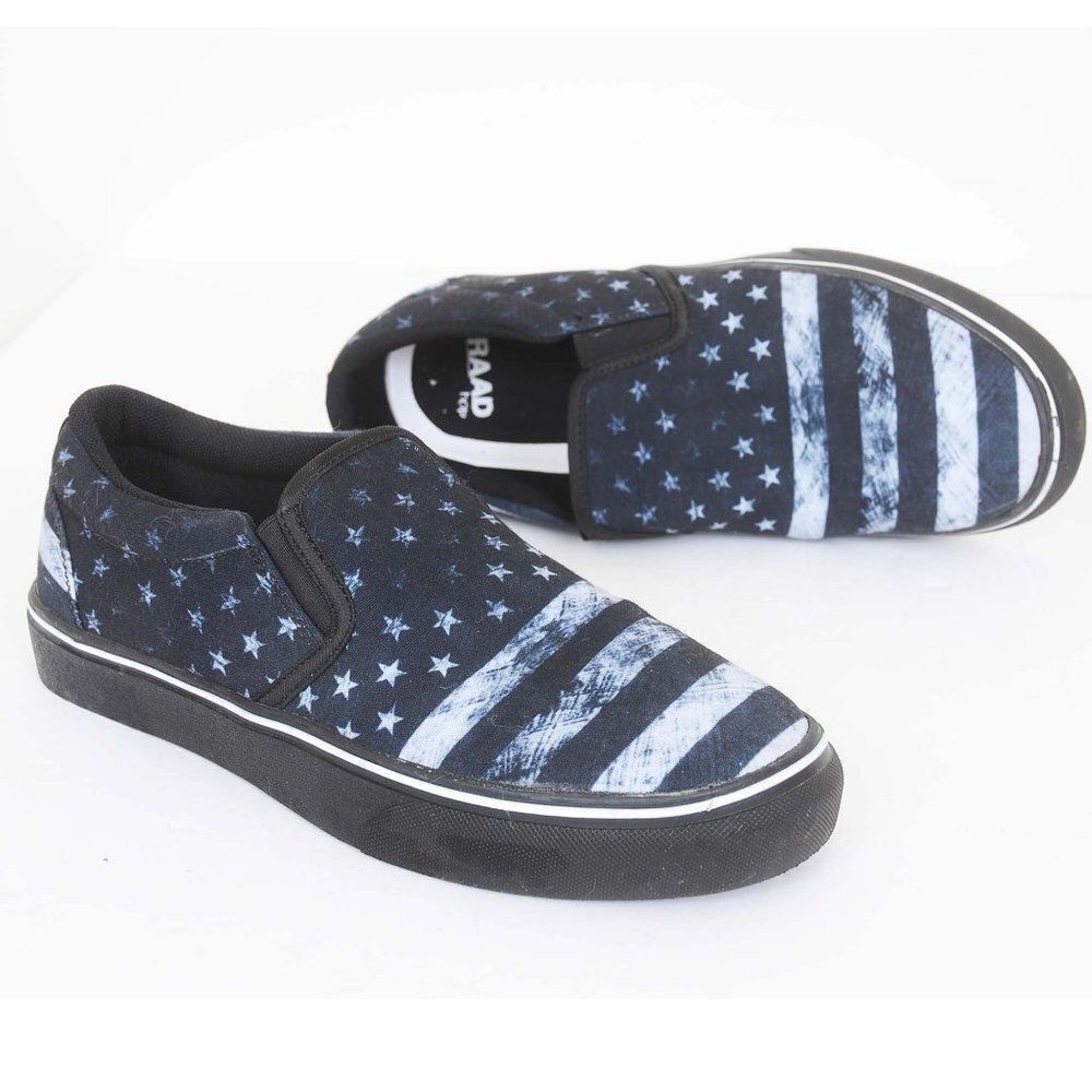 Raad Shop‎ Grey Flag & Stars Skater Slip-on Sneakers Unisex Mens 6 Womens 8 Punk